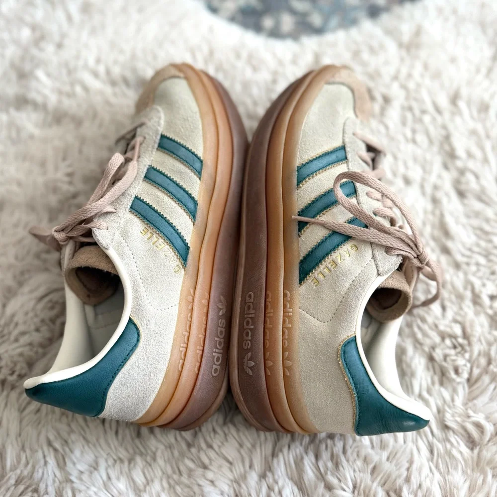 Adidas Gazelle Bold Platform Sneakers – Cream White / Collegiate Green – Size 7 - Picture 9 of 16